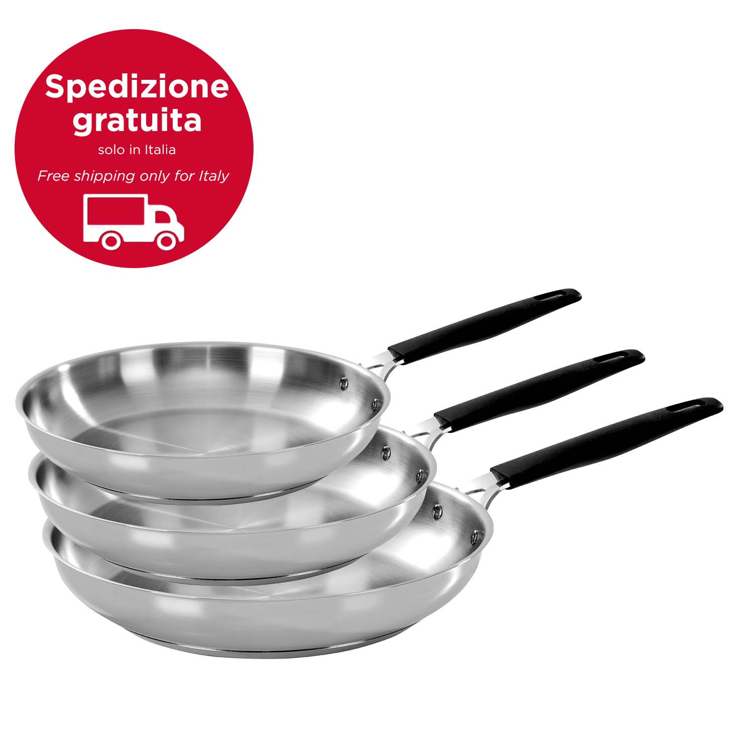Tris stainless steel - set of 3 frying pans cm 20/24/28