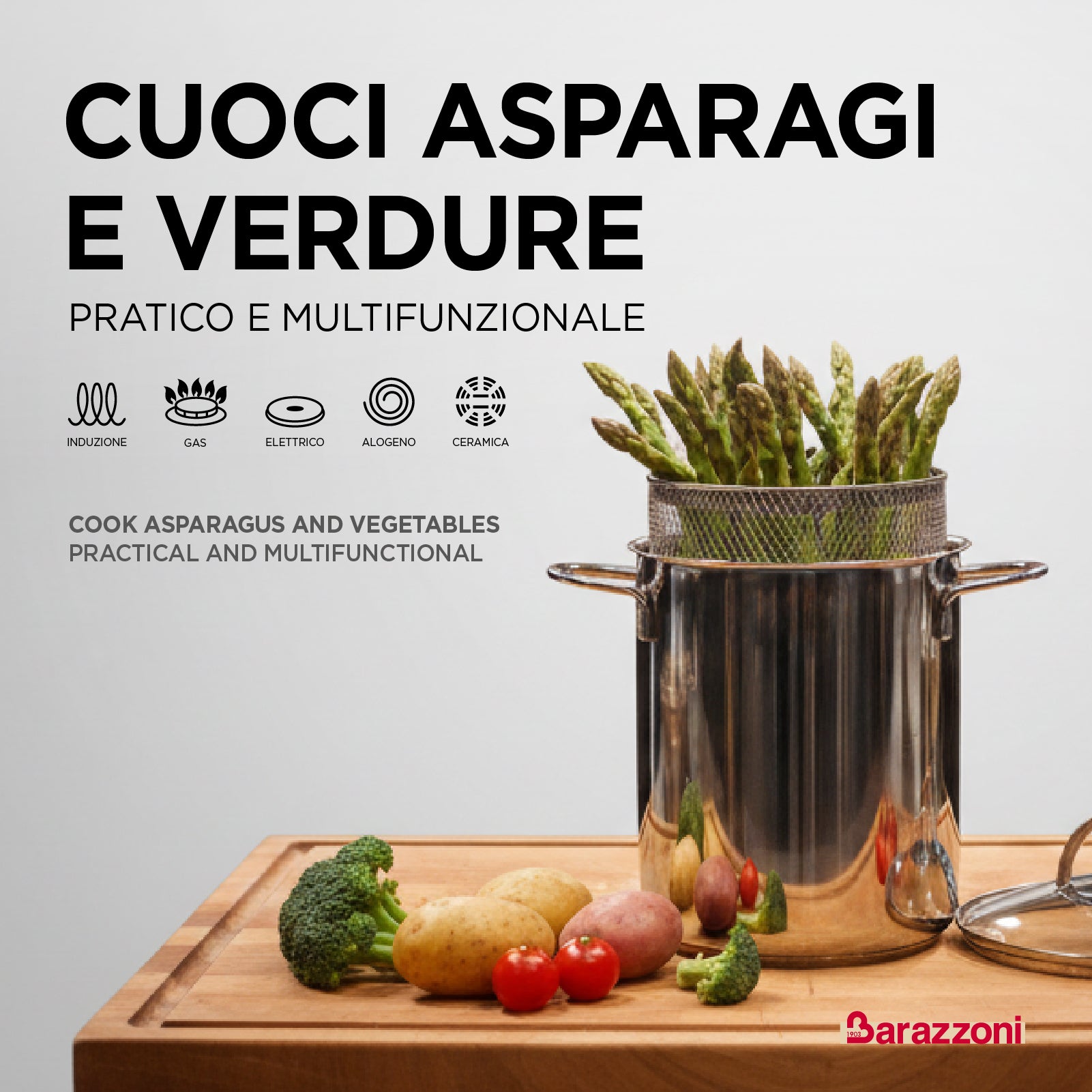 Cook asparagus, vegetables and pasta