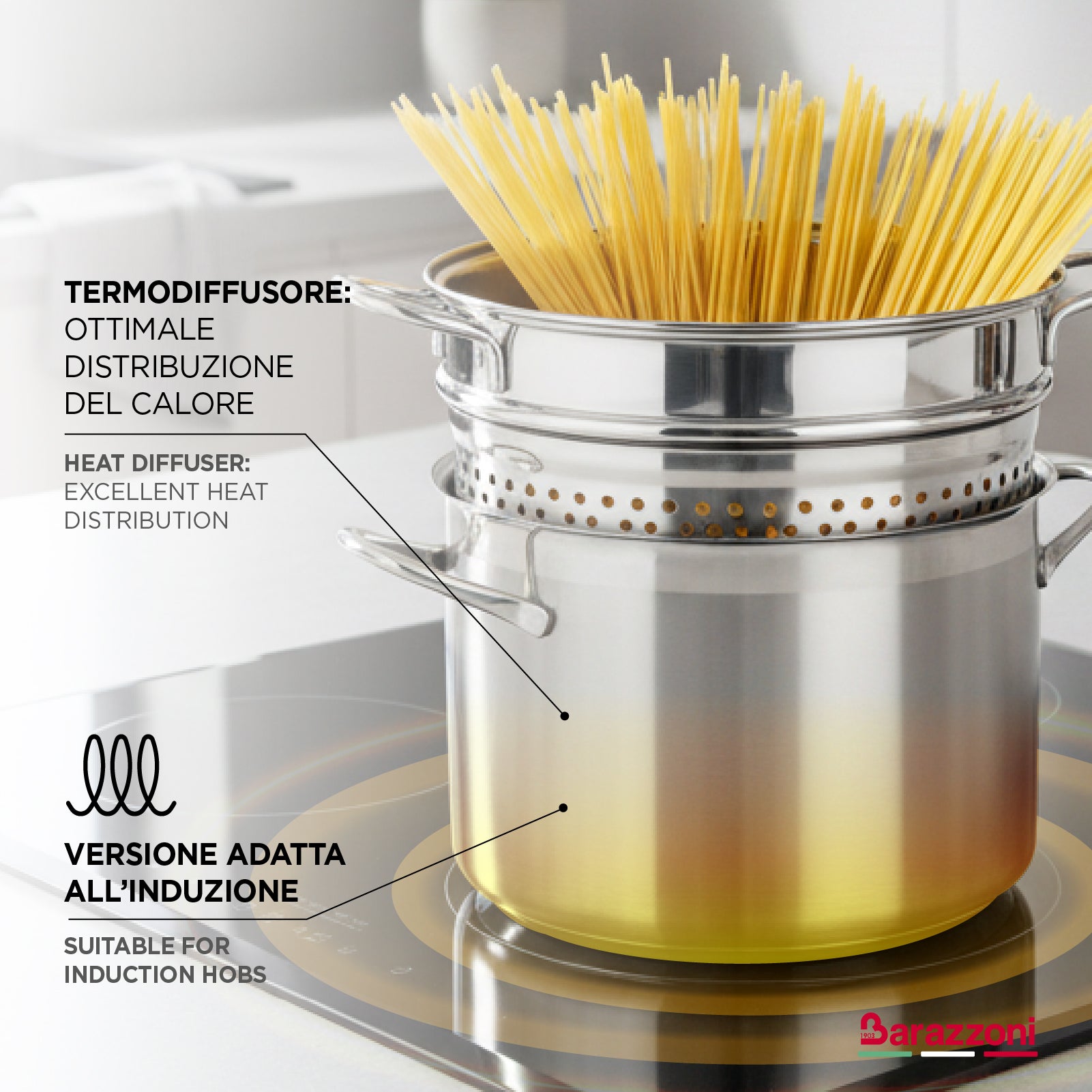 Bottomless thermo-diffusing spaghetti pot