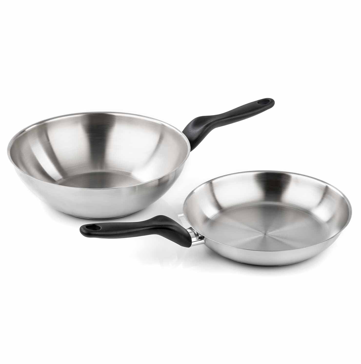 Basic stainless steel - 24 cm frying pan + 28 cm wok set