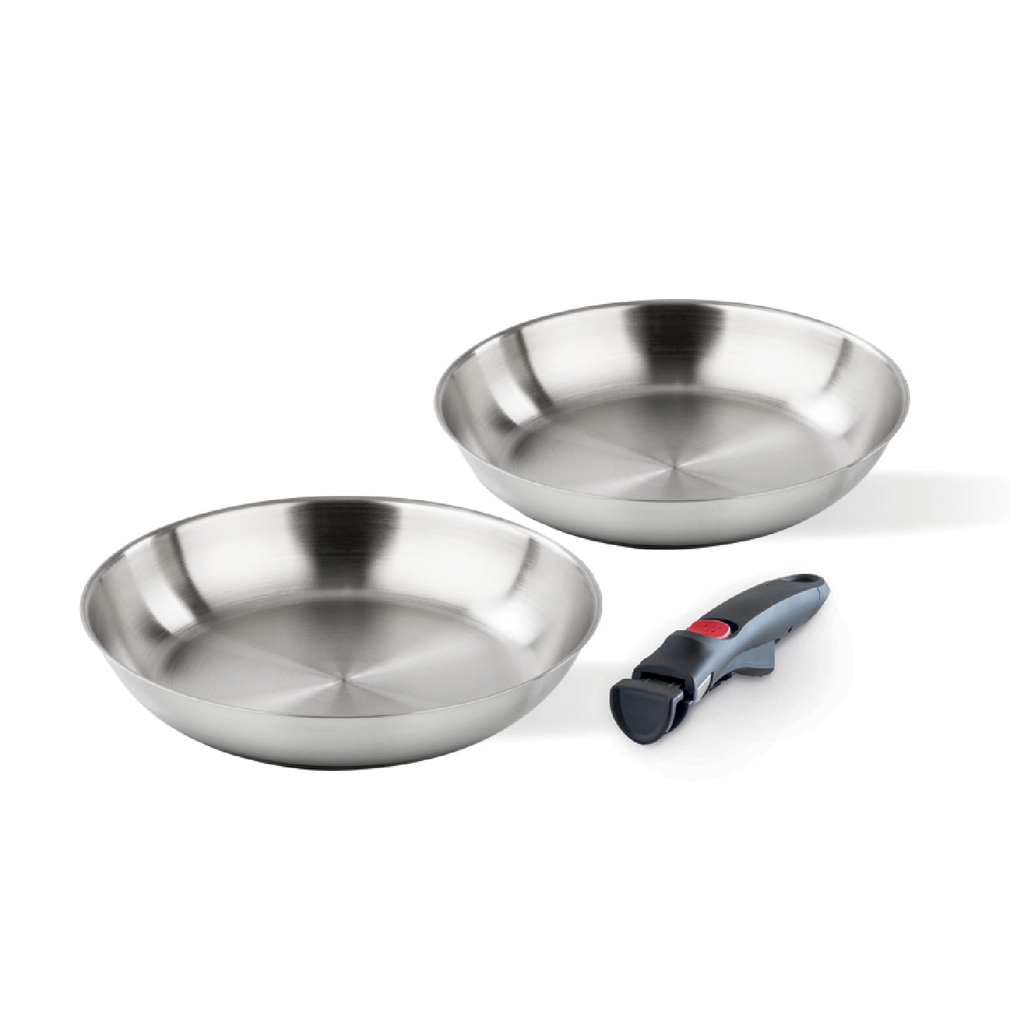 Set of 2 stainless steel frying pans 24/28 cm + detachable handle