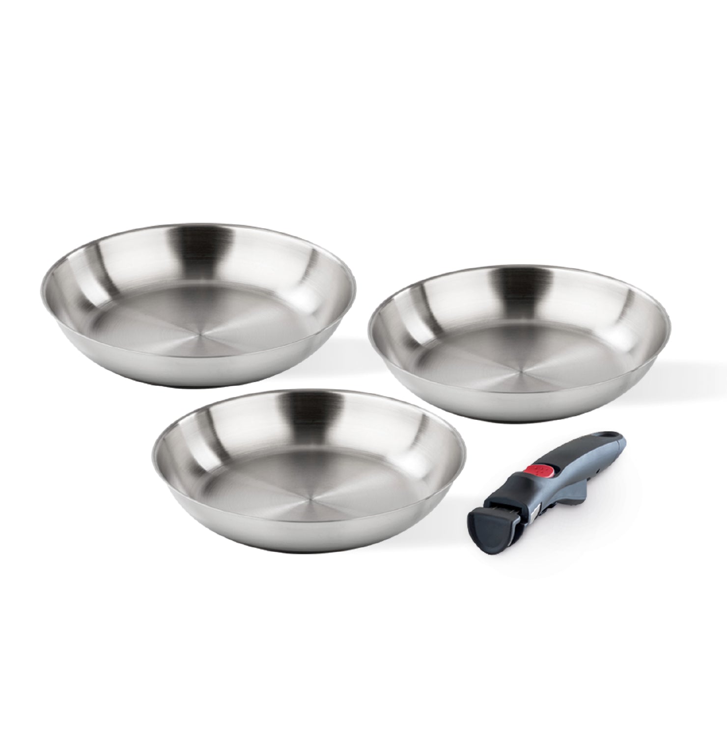 Tris acciaio - set 3 padelle 20/24/28 cm + manico staccabile