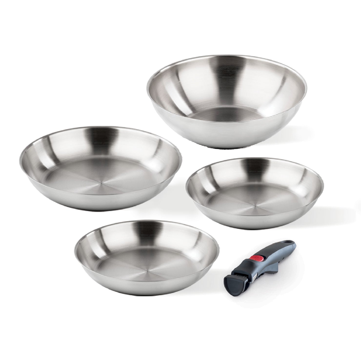 Stainless steel cookware set - 3 frying pans cm 20/24/28 + Wok cm 28