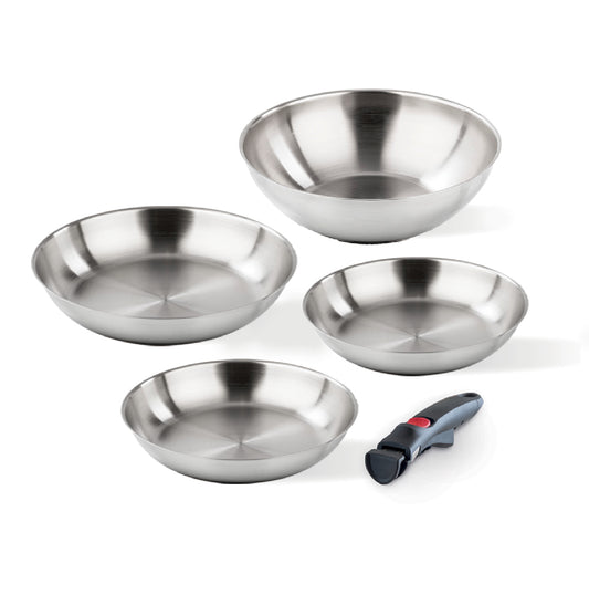 Stainless steel cookware set - 3 frying pans cm 20/24/28 + Wok cm 28