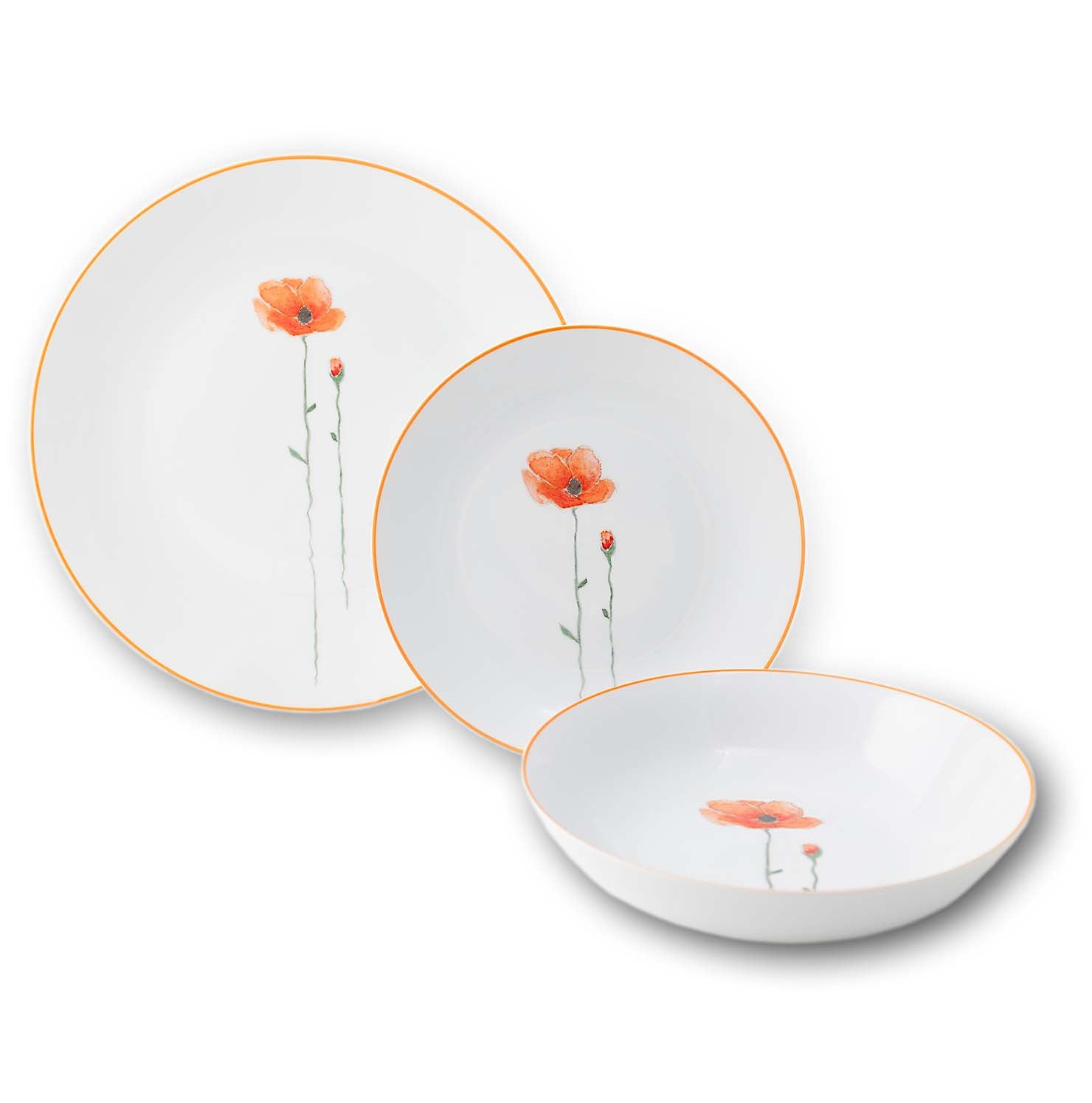 Flower Field Poppy - set of 3 plates