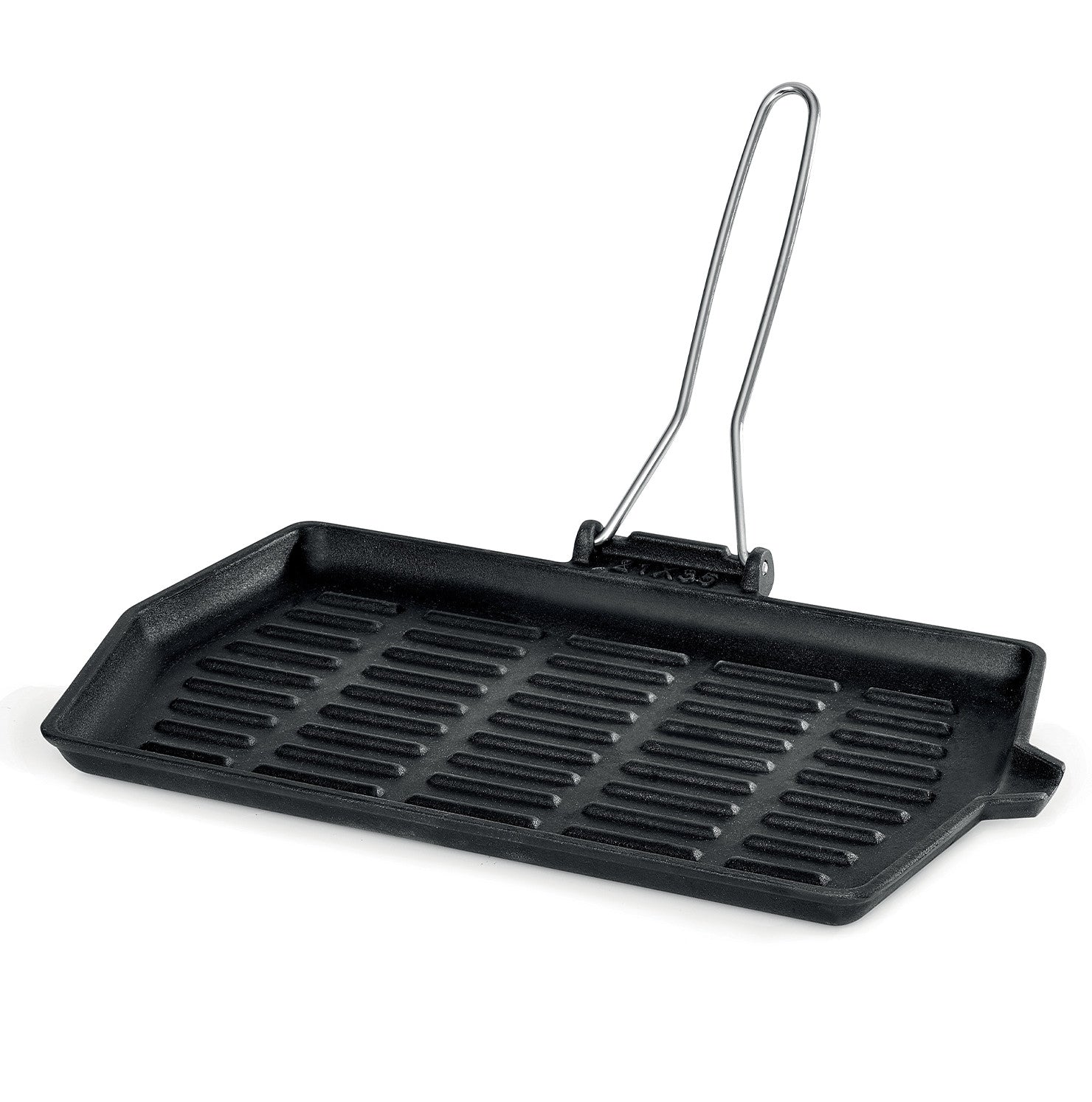 Cast iron grill with folding handle