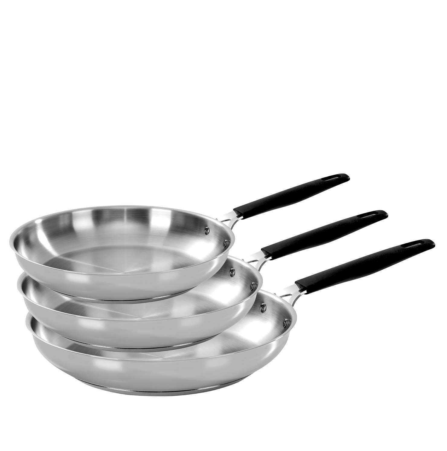 Tris acciaio inox - set 3 padelle cm 20/24/28