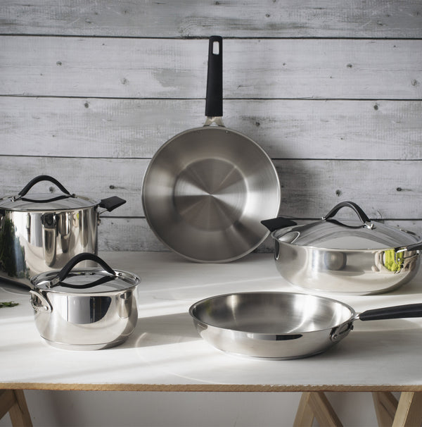 Basic acciaio inox - set padella cm 24 + wok cm 28