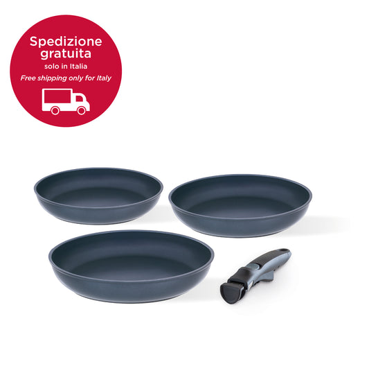 Tris ceramico - set 3 padelle cm 20/24/28 + manico staccabile