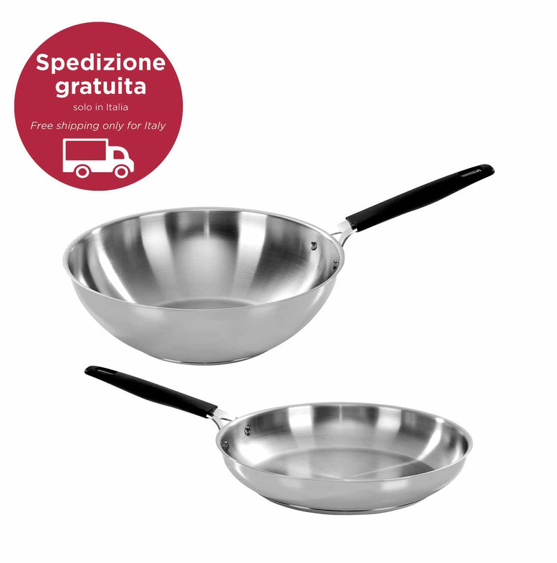 Basic acciaio inox - set padella cm 24 + wok cm 28