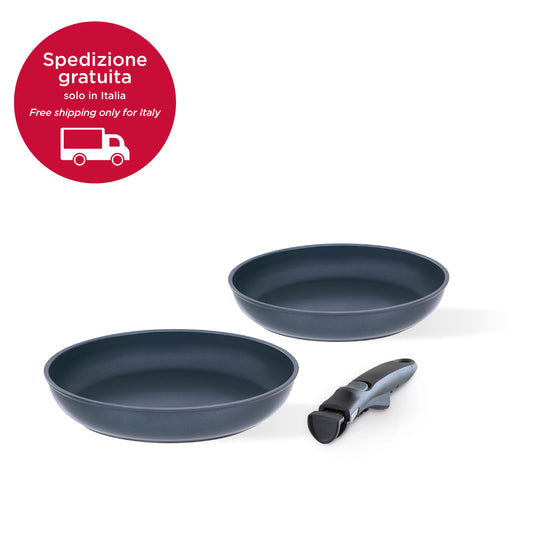 Basic ceramico - set 2 padelle cm 24/28 + manico staccabile