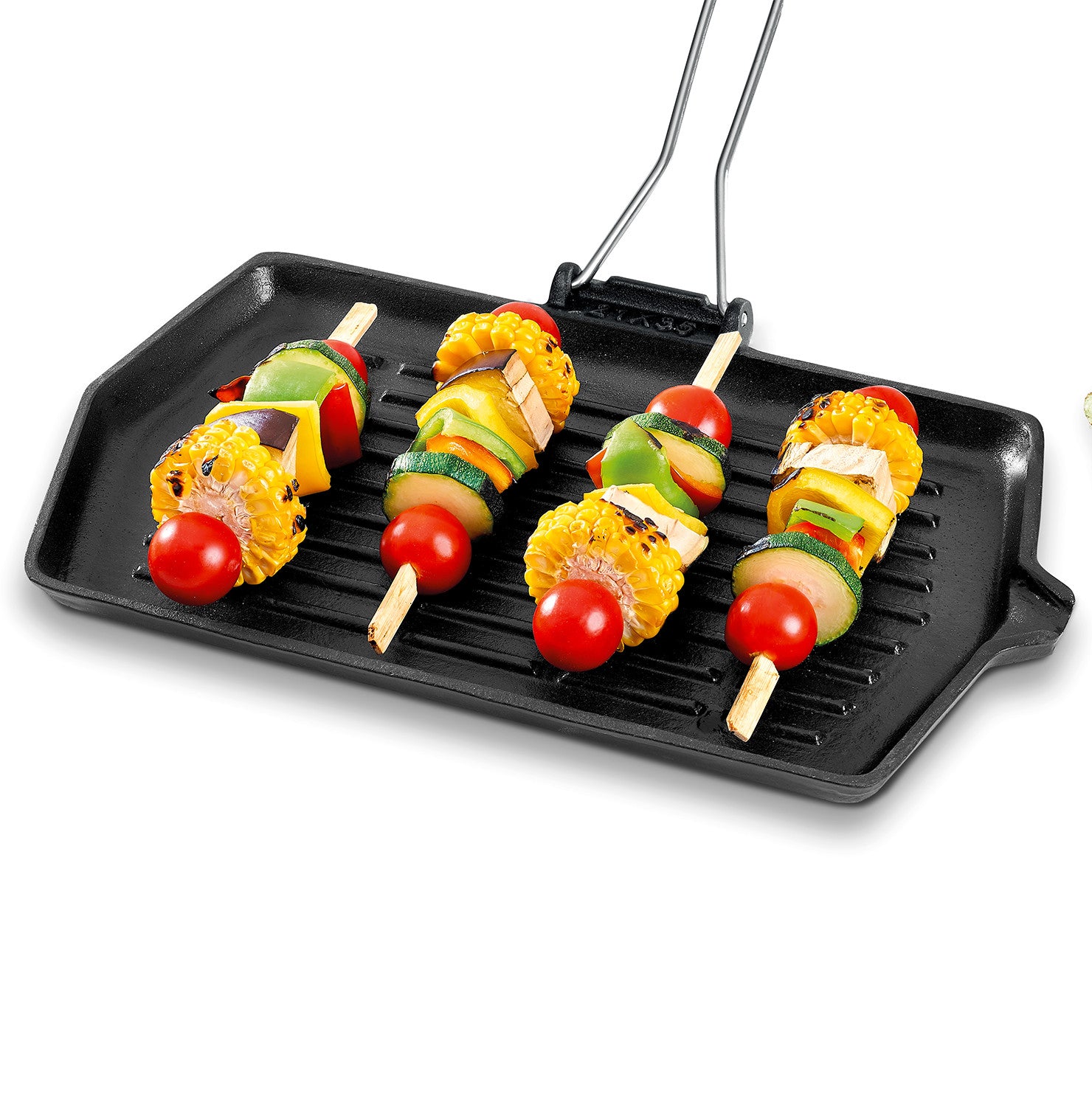 Cast iron grill with folding handle